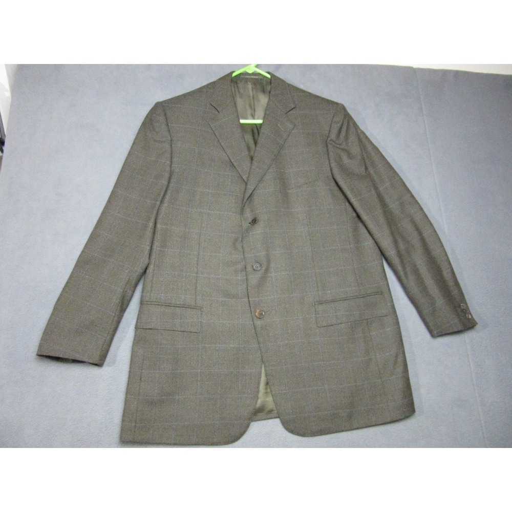 Ermenegildo Zegna Blazer Jacket Mens Italian 56R Brown Plaid Wool 15 Milmil 15